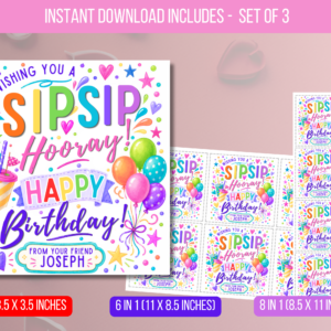 EDITABLE Sip Sip Birthday Gift Tag