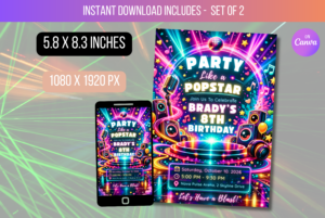 EDITABLE Pop Star Birthday Party Invitation