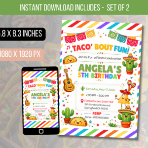 EDITABLE Taco Bout Fun 5th Birthday Party Invite