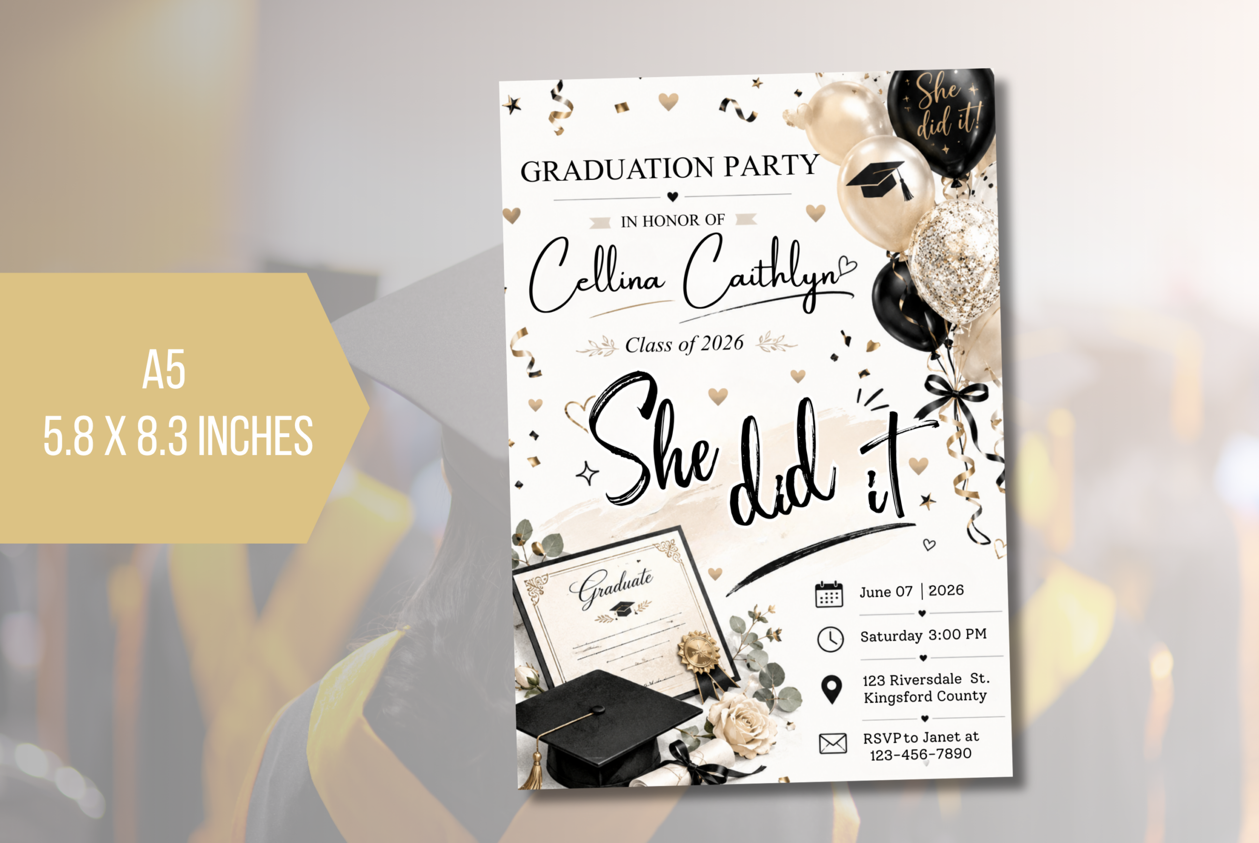 EDITABLE She Did It Graduation Invitation Template