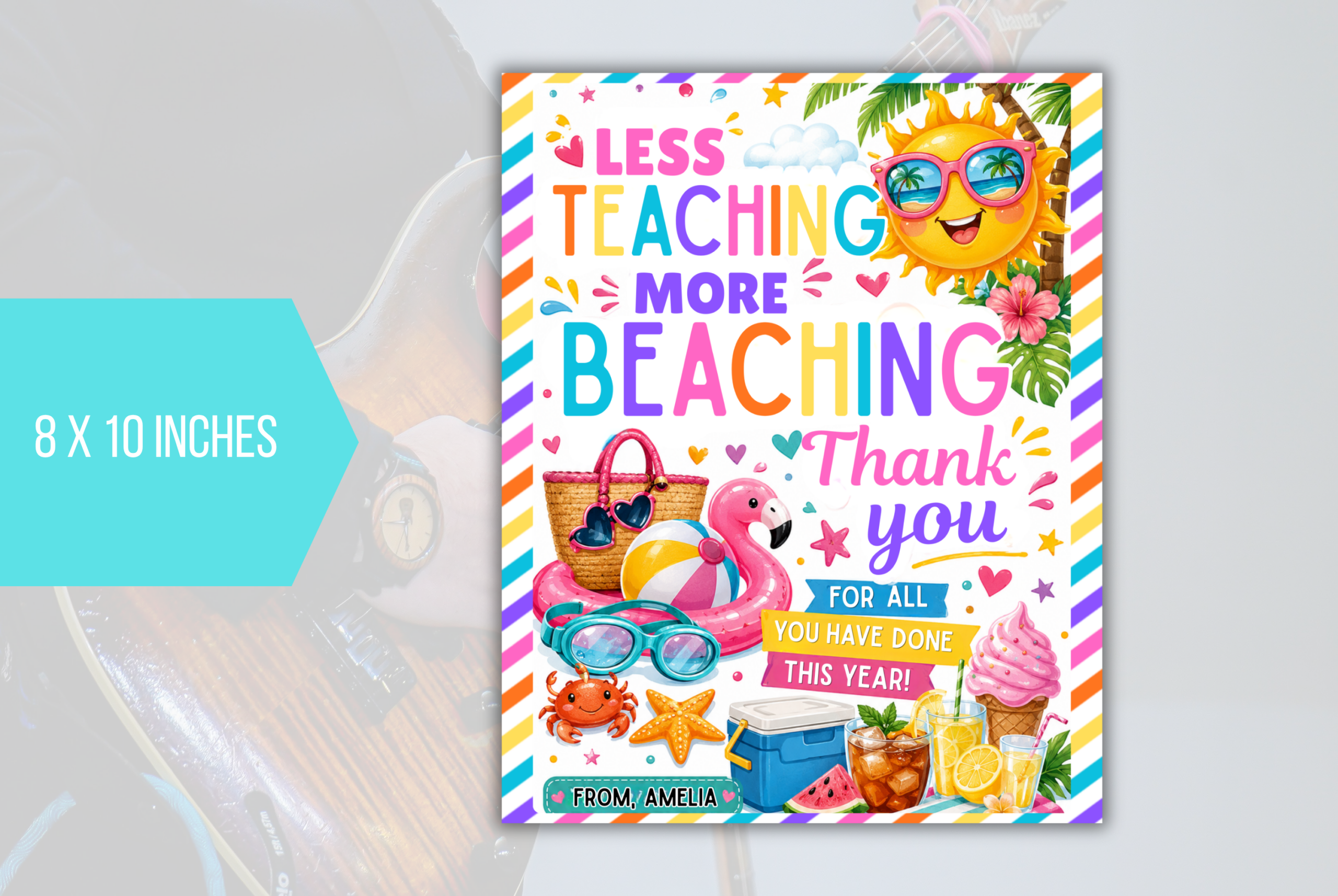 EDITABLE Less Teaching More Beaching Tag Template