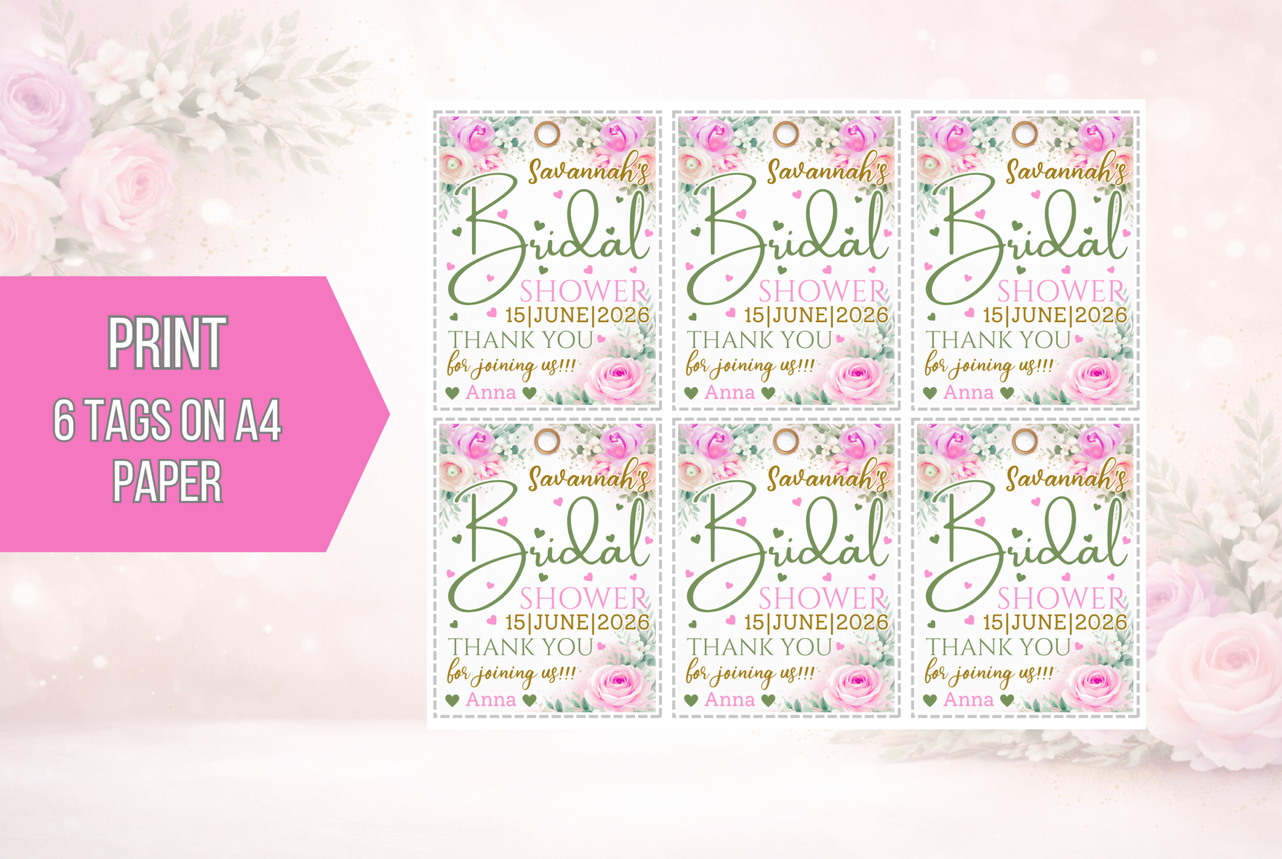 Bridal Shower Favor Tags, Favor Tag Template