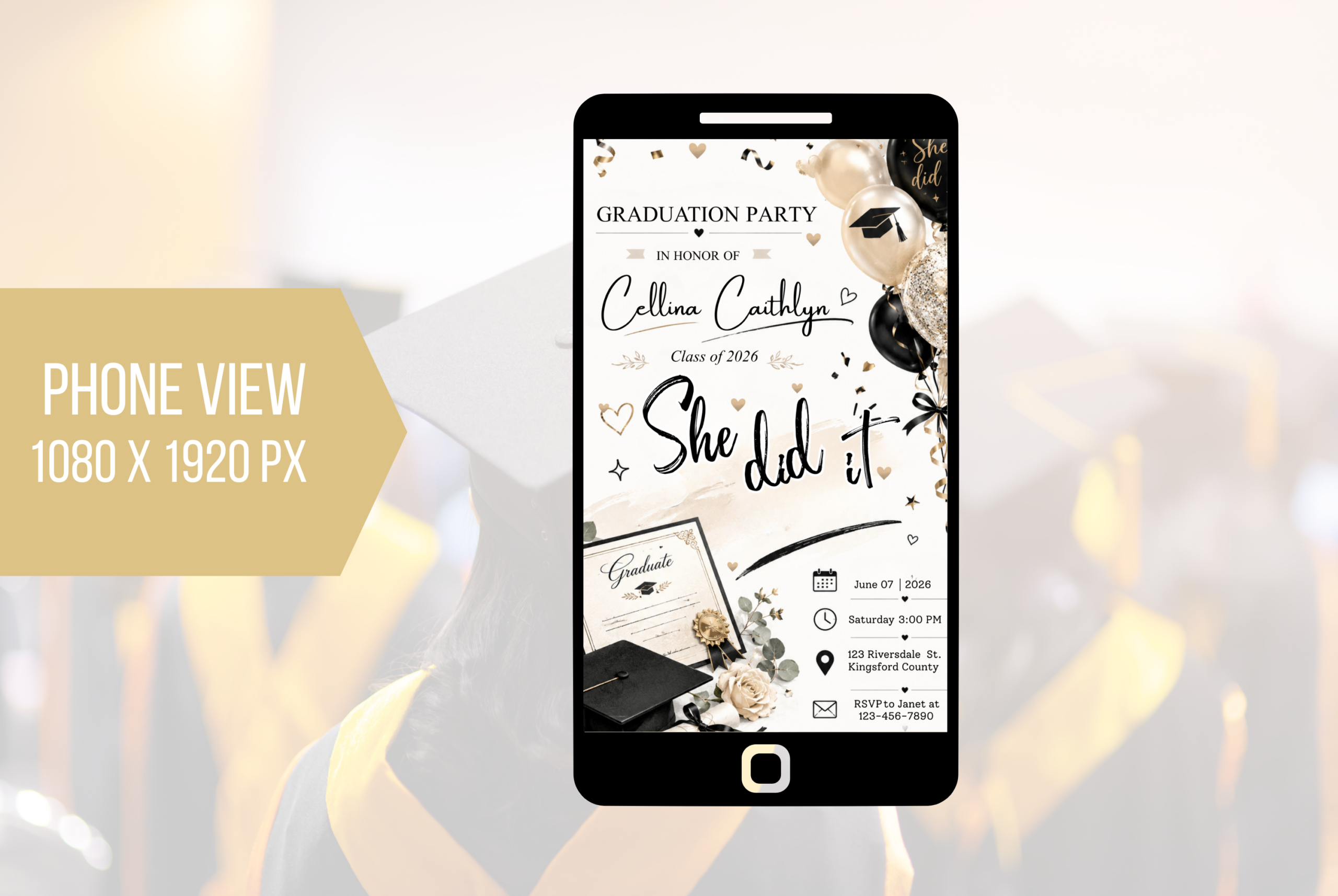 EDITABLE She Did It Graduation Invitation Template