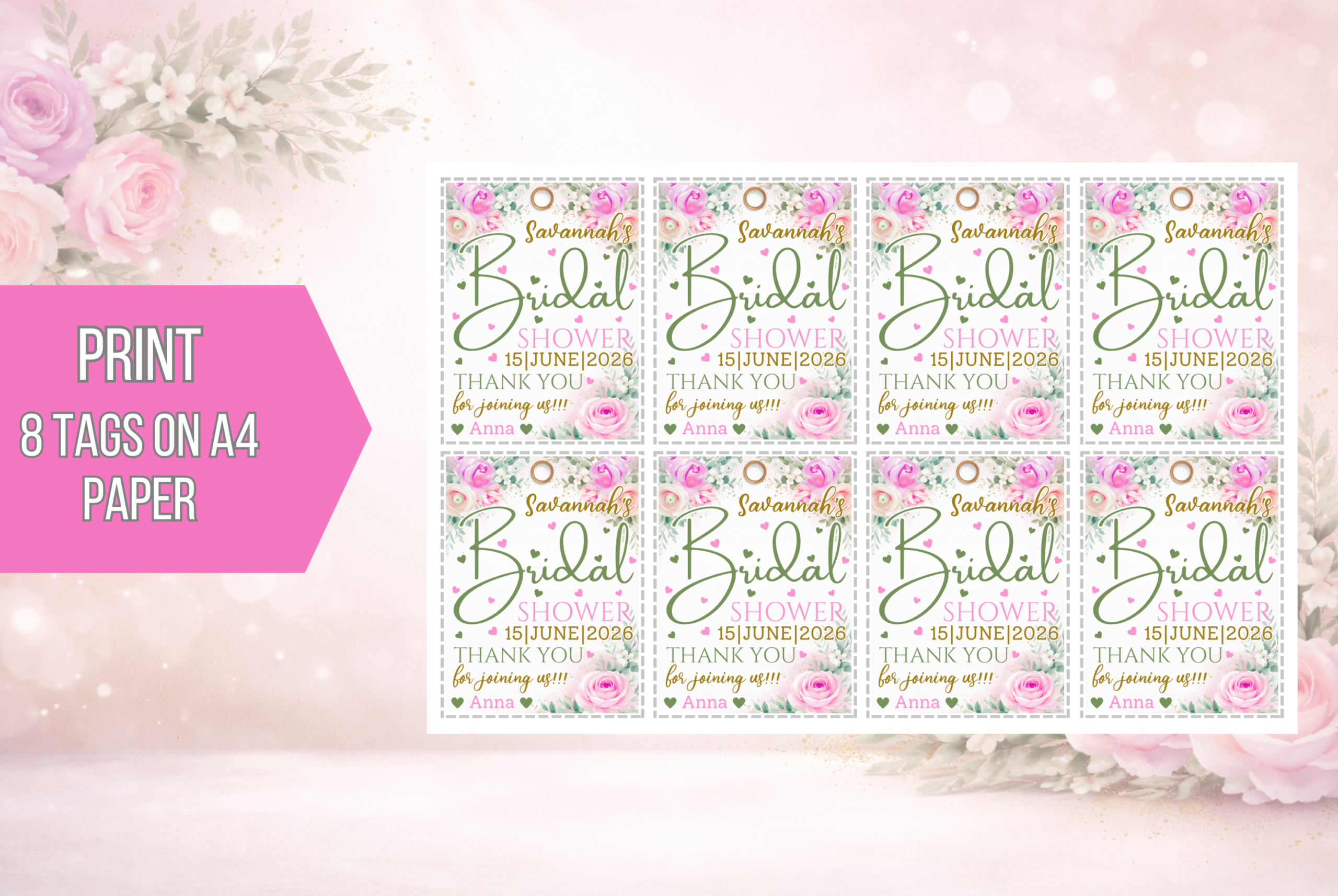 Bridal Shower Favor Tags, Favor Tag Template