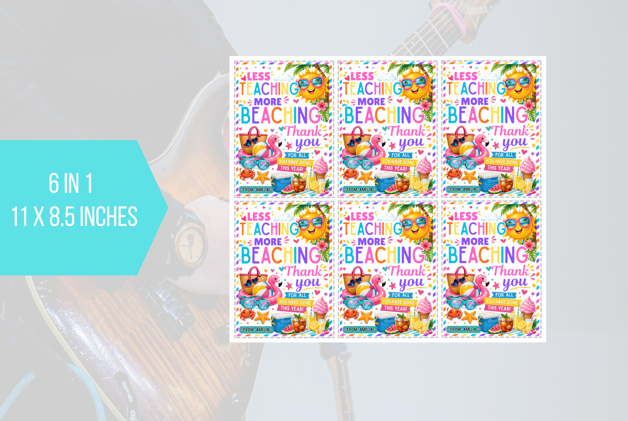 EDITABLE Less Teaching More Beaching Tag Template