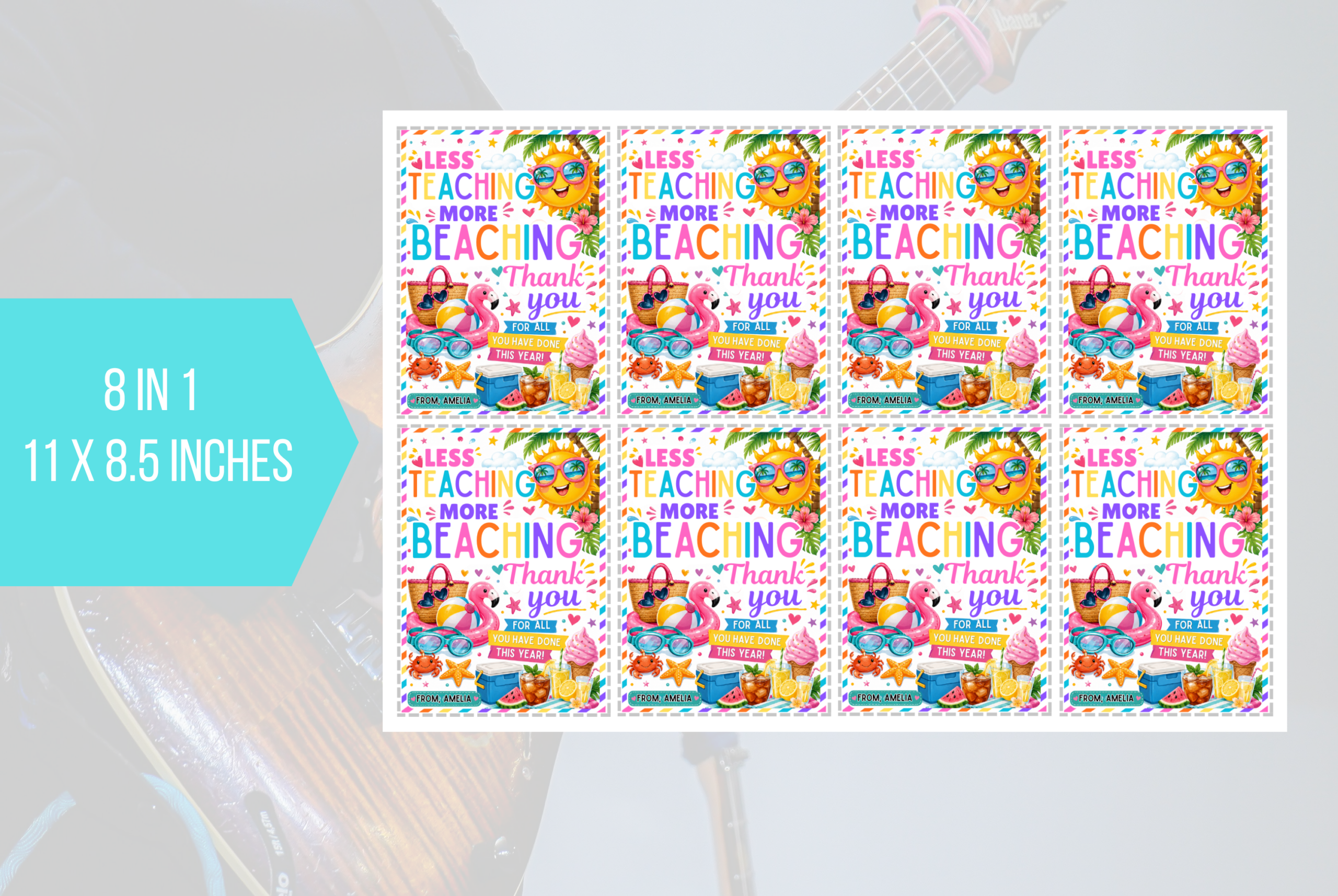 EDITABLE Less Teaching More Beaching Tag Template
